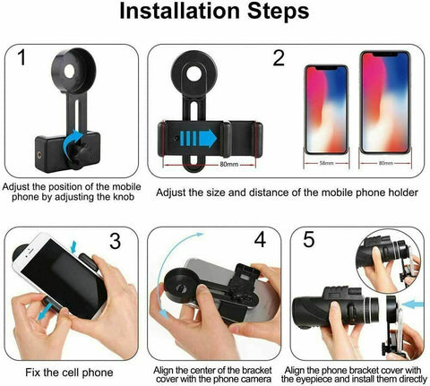 HD Portable Telescope Monocular For Travel Night Vision+Phone Clip +Tripodset