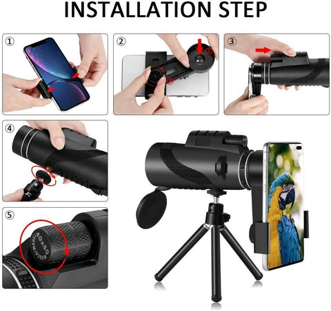 HD Portable Telescope Monocular For Travel Night Vision+Phone Clip +Tripodset