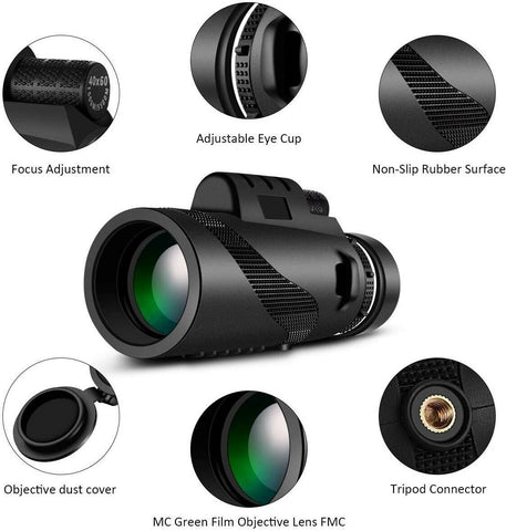 HD Portable Telescope Monocular For Travel Night Vision+Phone Clip +Tripodset