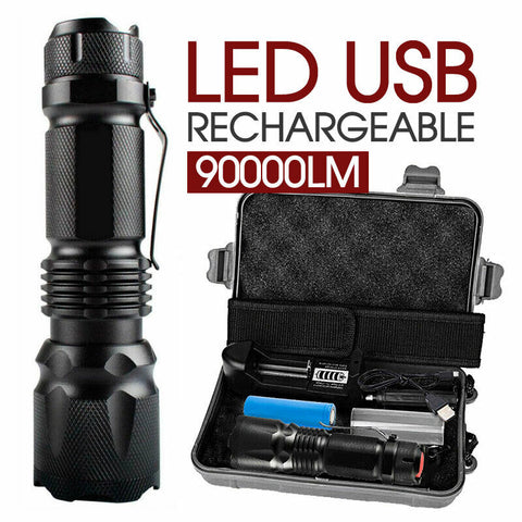 Super Bright 90000LM LED USB Rechargeable Tactical Flashlight Torch L2 LED