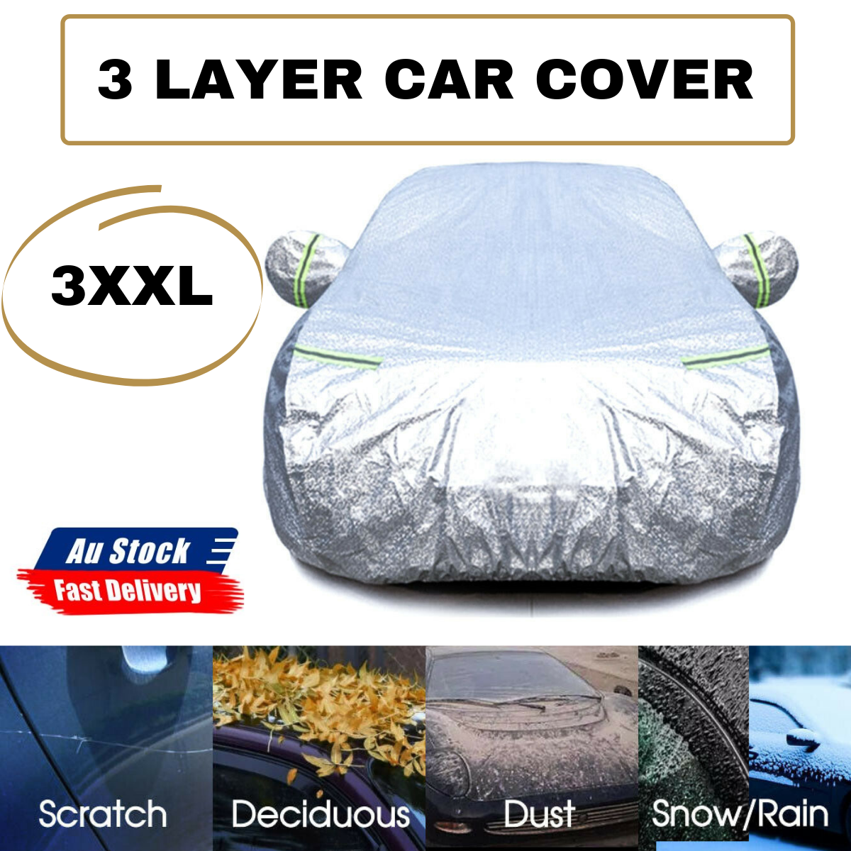 3Layer Aluminum 3XXL Waterproof Outdoor Car Cover Double Thick Rain UV Resistant