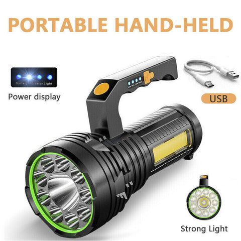 USB Rechargeable LED Searchlight Spotlight Hand Torch Work Light Lamp Flashlight