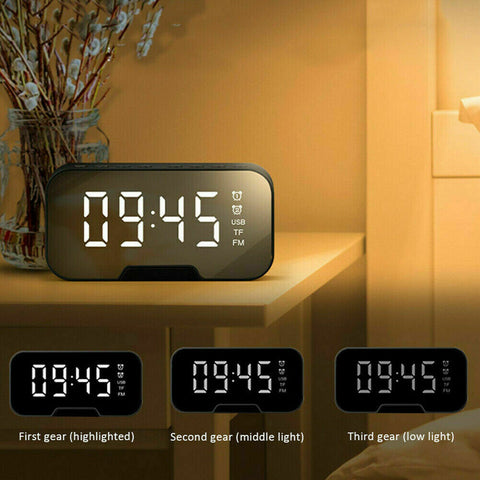 LED Display Mirror Digital Alarm Clock Wireless Bluetooth Speaker Home Decor