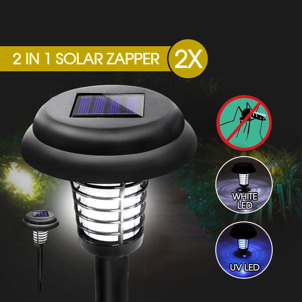 2x Solar UV Bug Zapper Mosquito Fly Insect Repeller Killer Garden Path LED Light