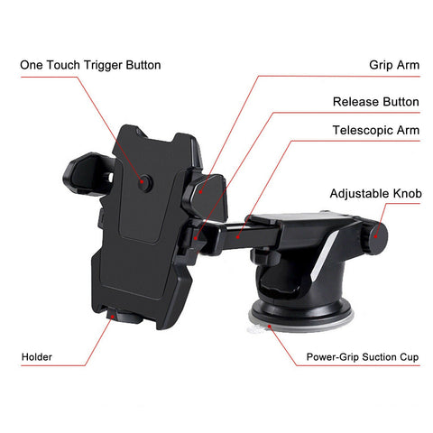 Universal 360° Windshield Mount Car Holder Cradle For GPS Mobile Smart Phone