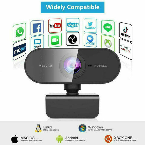 Webcam Full HD 1080P Web Camera Built-in Microphone USB PC Mac Computer Laptop