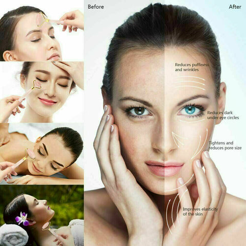 Facial Massage Roller Natural Quartz Crystal Stone Face Neck Beauty Tool