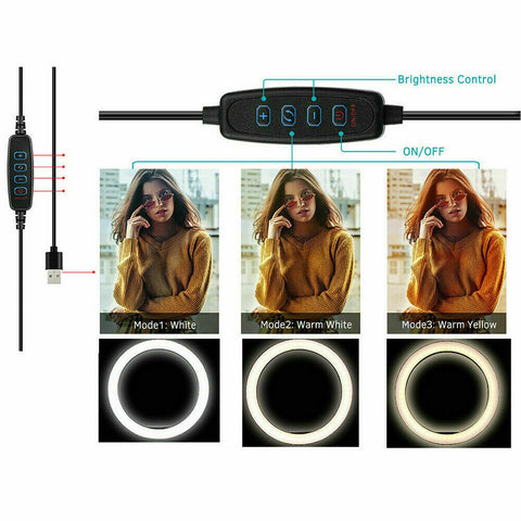 10" Phone Selfie LED Ring Light with Stand For Youtube Tiktok Makeup Video Live