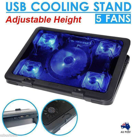 5 Fans LED USB Adjustable Height Stand Pad Cooler For Laptop Notebook 7"-17"