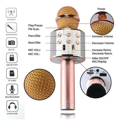 Karaoke Microphone Speaker Wireless Bluetooth Handheld Mic USB Player KTV WS858