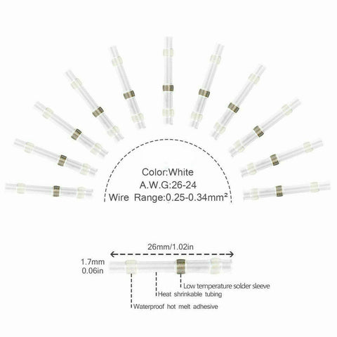 800x Solder Seal Sleeve Heat Shrink Butt Wire Connectors Terminals Waterproof