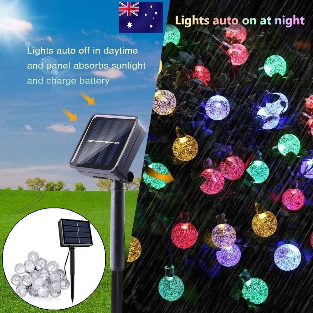 50LED Solar Globe String Fairy Light Outdoor Festoon Party Garden Tree Decor AU