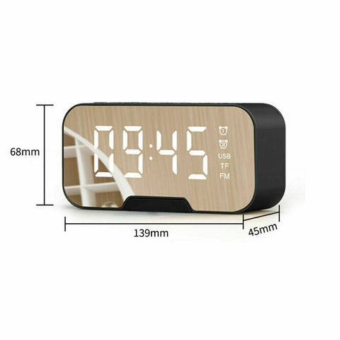 LED Display Mirror Digital Alarm Clock Wireless Bluetooth Speaker Home Decor