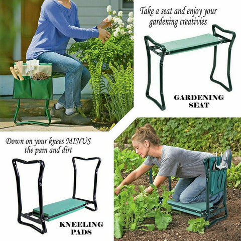 2 in1 Garden Seat Kneeler Foldable with 2 Tool Pouch Home Outdoor Bench Knee Pad