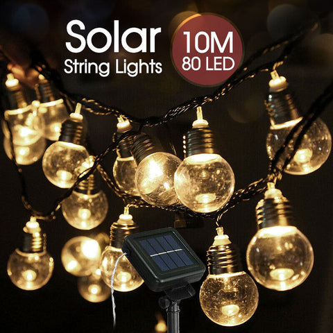 10M 80 LED Solar Powered Fairy String Lights Outdoor Garden Party Wedding Xmas