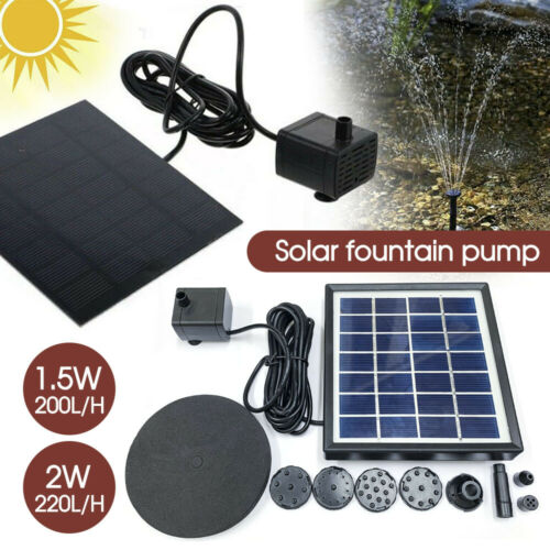 1.5W 2W Solar Powered Water Fountain Pump Bird Bath Pond Pool Garden