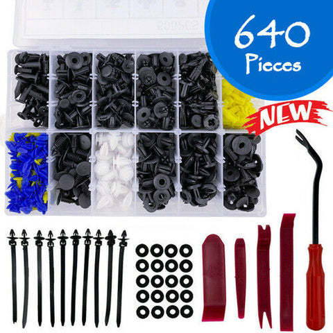 640PCS Bumper Rivets Screw. CarBody Trim Clips Retainer Panel Push Fastener Kit