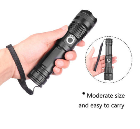 900000 Lumens XHP50 Zoom Flashlight LED Rechargeable Lamp Torch w/26650 Battery