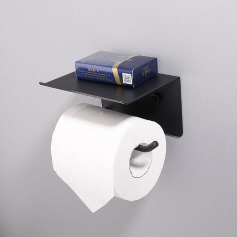 Stainless Steel Toilet Paper Roll Holder Storage + Phone Shelf Bathroom Washroom