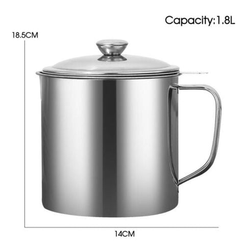 1.8L Stainless Steel Oil Filter Pot Cooking Soup Grease Strainer Separator