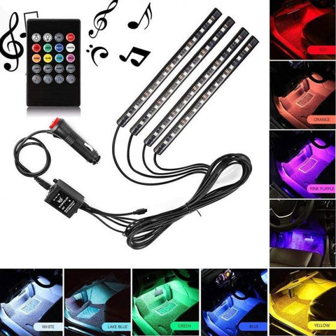 4Pcs 12LED RGB Car Interior 12V LED Strip Lights with Remote