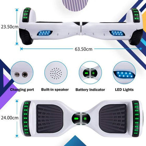 Hoverboard with Bluetooth Speaker, 6.5"Description: Self Balancing Scooter with LED Wheels and LED Lights Hover Board for Adults Kids