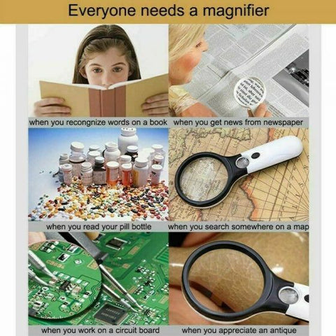 3 LED Light 45X Handheld Magnifier Reading Magnifying Glass Lens for Reading Small Prints, Coins, Map, Jewelry, Hobbies & Crafts