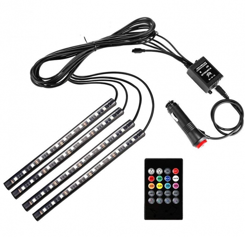 4Pcs 12LED RGB Car Interior 12V LED Strip Lights with Remote