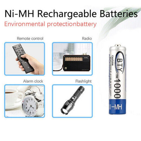 4pcs 1000mAh AAA Rechargeable Battery NI-MH 1.2V Recharge Batteries