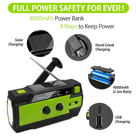 4000mAh Hand Crank Flashlight Radio